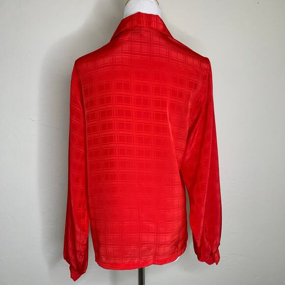 Red Vtg Checkered Texture Blouse Sz 10 - Picture 2 of 9